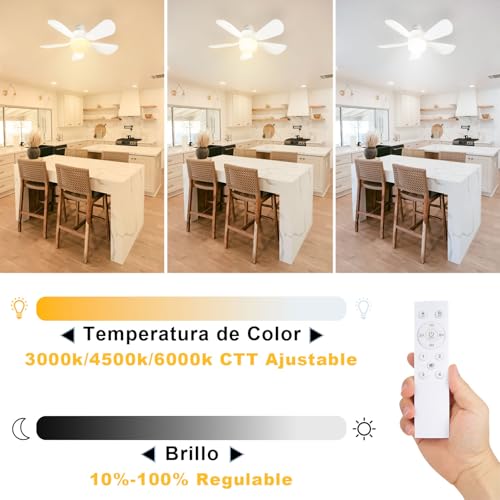 Gliztech 50CM Ventilador de Techo con Luz y Adaptador Extensor E27 Luces y Control Remoto, Ventilador de Techo con Luz LED para Baño, Cocina, Dormitorio y Garaje, 1Pack - imagen 2
