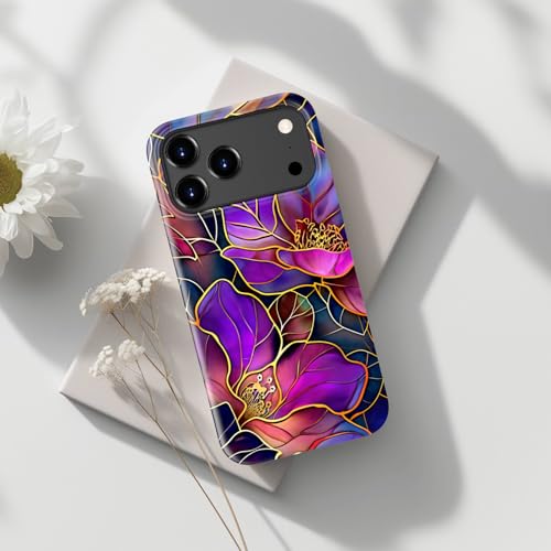 Image of Goodon for iPhone 17 Pro Case Cute - Wireless Charging Compatible - Dual-Layer Hard Shell + Silicone Cover - Protective Phone Case with Trendy Designs for Women - Blooming Purple Flowers | Dual-Layer Hard Shell + Silicone, Slim Fit Protective Phone Cover with Wildflower Designs for Women Girls