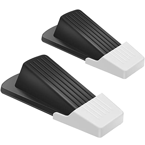 Rubber Door Stoppers Wedge, Door Stop for Floor, Security Door Stoppers for Bottom of Door, Doorstop Use on Carpet, Concrete, Tile, Wood Floor, Door Stops for Heavy Duty Door (2 Pack, Black)