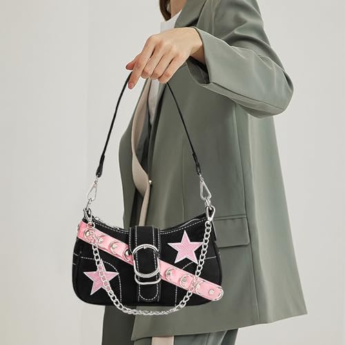 Cute Y2k Purse, Hand Bag Star Pattern Y2k Accessories Punk Style for Women Vintage Shoulder Bags4