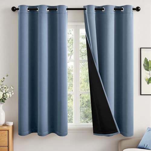 Image of MIULEE Stone Blue 100% Blackout Curtains for Bedroom 40x63 Inch Long | 2 Thick Layers Thermal Insulated Window Curtains with Black Liner, Noise Reducing Grommet,Drapes for Living Room, 2 Panels