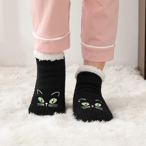 Image of ZYZX Cute Cat Slipper Socks for Women with Grips,Fuzzy Socks Indoor
