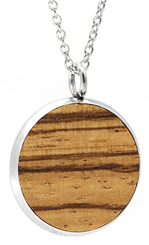NaturSchatulle Kette mit Anhänger Holz Halskette Holzanhänger Medaillon Silber 925 Damen Kettenanhänger Amulett Holzschmuck Charms 50cm (Zebrano)