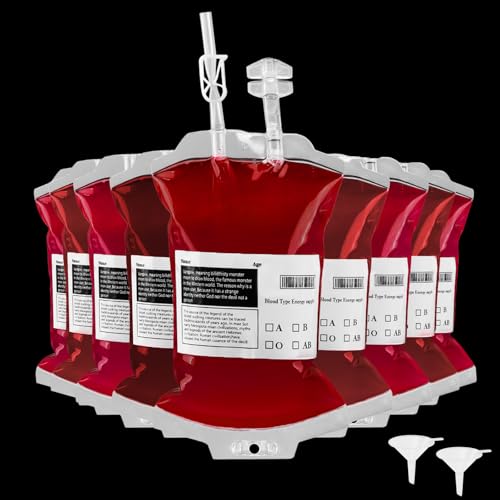 Aubeco 20Pcs Reusable Blood Bags for Drinks IV Bag with Funnel for Halloween Party Vampire Nurse Theme Party Decorations