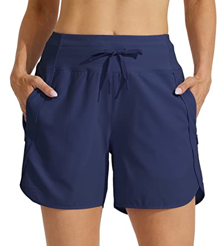 Willit Women's Athletic Running Shorts 5" Quick Dry Workout Hiking High Waisted Active Gym Exercise Zipper Pocket Navy Blue M by Willit - Used condition - Image 4