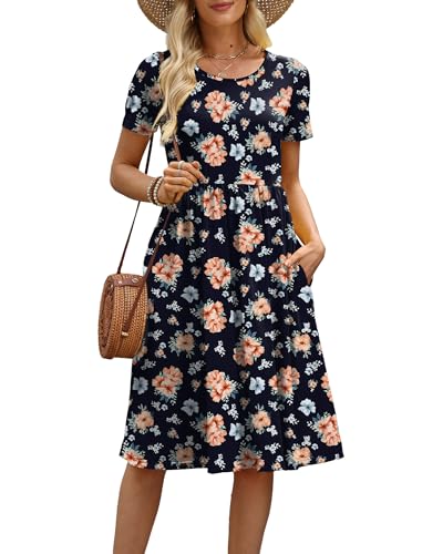 Image of COSSEN Women's 2026 Summer Midi Dress Crew Neck Short Sleeve Casual Tshirt Flowy Loose Sundress with Pockets