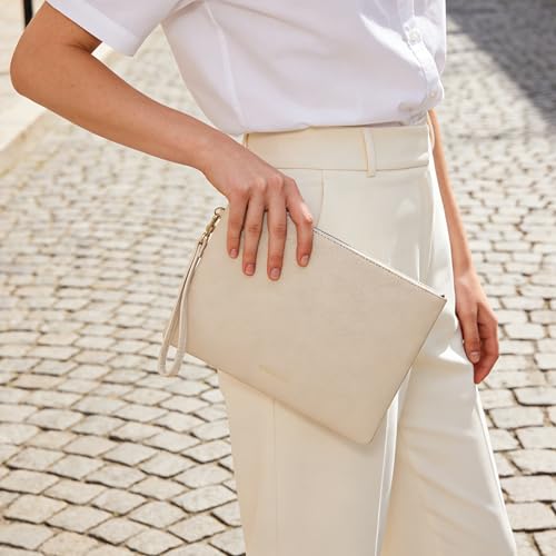 Image of DORIS&JACKY Women Leather Clutch Purse and Phone Wallet with Wristlet Strap | Soft Designer Evening Party Bag, Thin Slim RFID Blocking Cellphone Pouch Case, Formal Casual Handheld Premium Little Purse