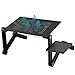 Table de Lit Pliable,Bureau d'ordinateur Portable Pliable en Aluminium Ergonomique Plateau Support de Lecture Inclinable avec Coussin de Refroidissement Noir