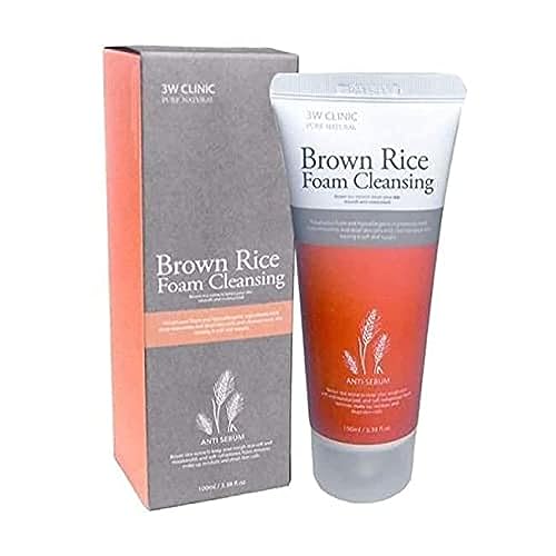 3W Clinic Brown Rice Foam Cleansing 100ml / 3.38 fl. oz. (Pack of 2) Skin Smooth and Moisturized