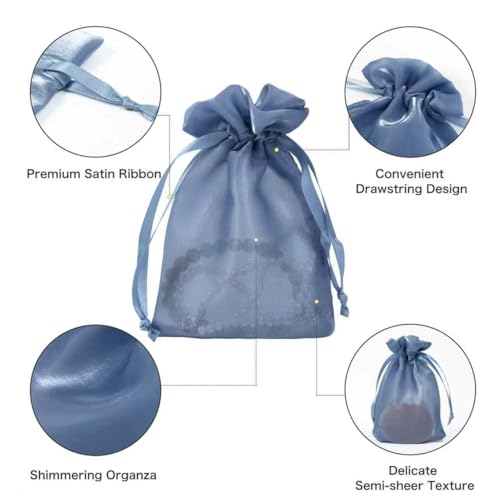 Image of QIANF 20 Pcs Smoke Blue Small Organza Bags 3X4 inch for Wedding Favors with Drawstring, Mini Mesh Gift Bags Jewelry Pouch for Candy Bridal Shower Party Favor Baby Shower Christmas