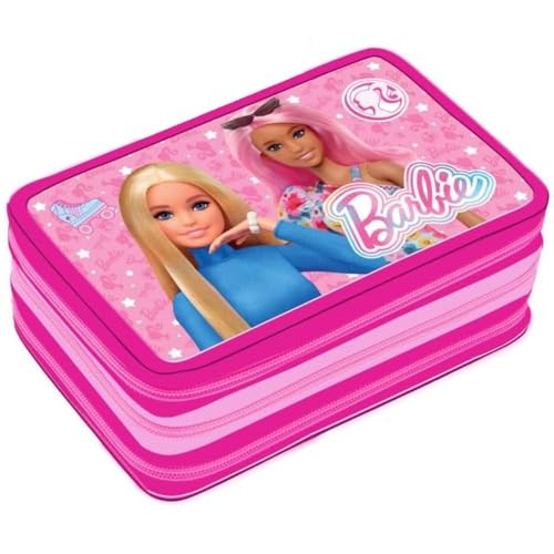 VARZI Astuccio 3 Scomparti 3D Bambini, Per Barbie Fan, Triplo Riempito, 44 Accessori Scuola Elementare Bambina, 3 Zip, 20 Centimetri
