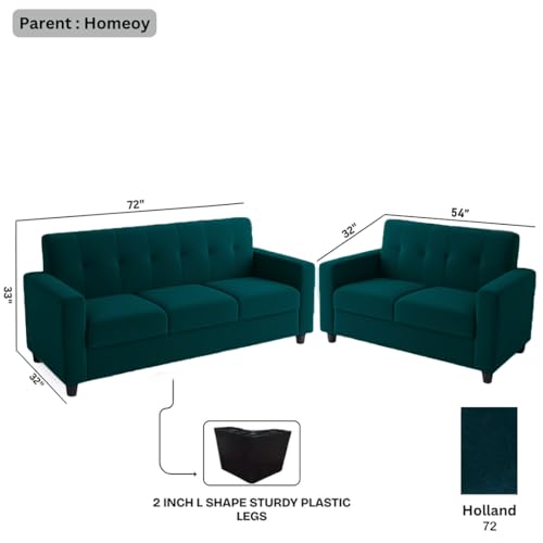Image of FURNY Homeoy 5 Seater Fabric 3+2 Sofa Set (Greenish Teal) Premium Velvet Finish | Durable Comfort | Ideal for Living Room