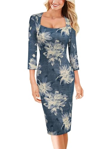 Image of VFSHOW Womens Vintage Square Neck Work Office Business Dress Elegant Casual Cocktail Party Church Bodycon Pencil Sheath Dress