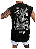 WDIRARA Men's Letter Floral Graphic Tank Top Crew Neck Sleeveless Summer T Shirts Black Large