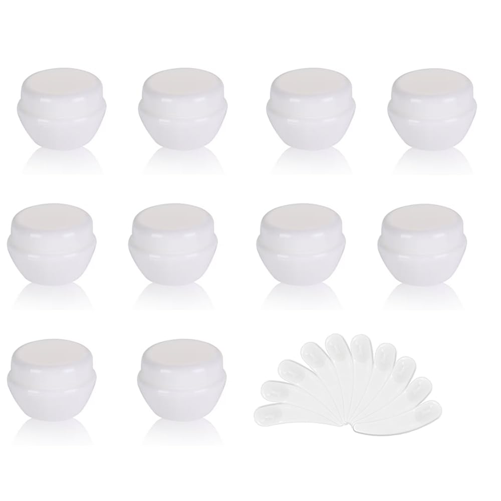 Skypro 5Ml White 10Packs 5G/5Ml Frosted Container Jars With Inner Liner For Scrubs, Oils, Salves, Creams, Lotions, Makeup Cosmetics With Mini Scoop (White)