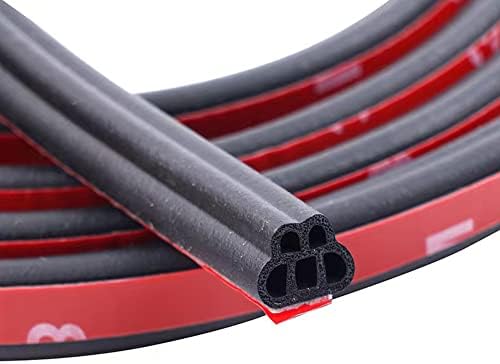 Car Door Seal Strip 5 Holes, 52.49Ft Automotive Weather Stripping Self-Adhesive Rubber Seal Cover Waterproof Soundproof Weatherstrip for Car, Truck, SUV, RV, Home