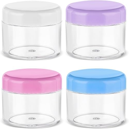 4 Pcs 0.7 oz Travel Cream Jars Round Clear Wide-mouth Leak Proof Plastic Container Jars with Lids Leak-proof Plastic Travel Size Containers Refillable Cosmetic Containers (white, blue, pink, purple) image 3