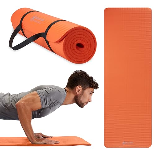 Gaiam Essentials Thick Yoga Mat Fitness & Exercise Mat with Easy-Cinch Carrier Strap, Orange, 72''L X 24''W X 2/5 Inch Thick-10mm