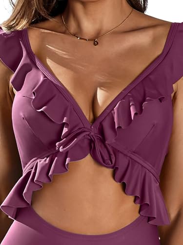 SOCIALA Womens Ruffle Cut Out One Piece Swimsuits Strappy Monokinis Swimwear Bathing Suits4