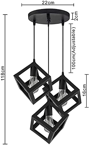 Image of Vintage Black Metallic Hanging Pendant Ceiling Lamp, for Bedroom, Living Room, Hotel, Cafe, Balcony Decor (Cube Hanging LAMP)