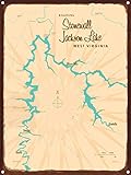 Stonewall Jackson Lake West Virginia Map Rustic Metal Art Print from Illustration by Lakebound 8.5' x 11.5'