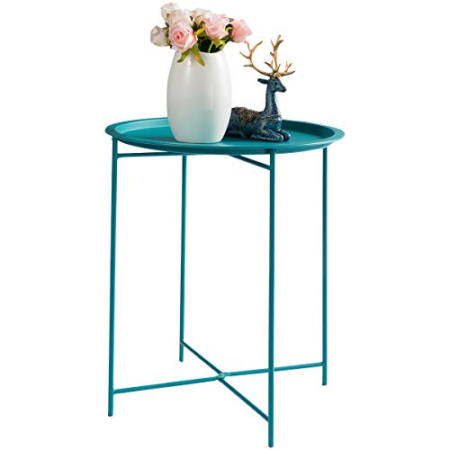 HollyHOME Folding Tray Metal Side Table, Sofa Table Small Round End Tables, Anti-Rust