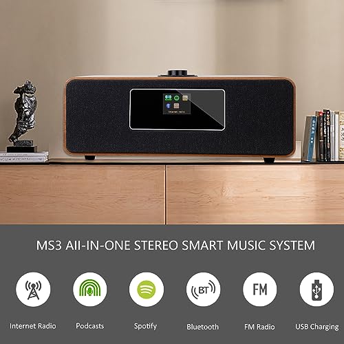 Image of LEMEGA MS3 Internet Radio, Podcasts,Spotify, Bluetooth, FM Stereo, Walnut | Full colour display, 40 presets, remote control, acoustic wooden cabinet, headphone jack, USB, AUX-in, dual alarms clock