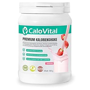 CaloVital Drinkvoeding, hoogcalorisch voor gewichtstoename, koolhydraten en eiwitten als calorieshake, hoge dosis met veel vitaminen, premium kwaliteit uit Duitsland (aardbeien 500 g), poeder