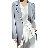 [Noopior] テーラードジャケット レディース ブルー スーツジャケット ブレザー フォーマル カジュアル 春夏 長袖 無地 通気 柔らかい サテン感 キレイめ おしゃれ 着痩せ 気質 オフィス 通勤通学 デート アウター 春服 L