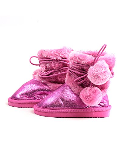 NYFASHION101 Stylish Girls Toddler Dangling Pom Metallic Winter Boots2