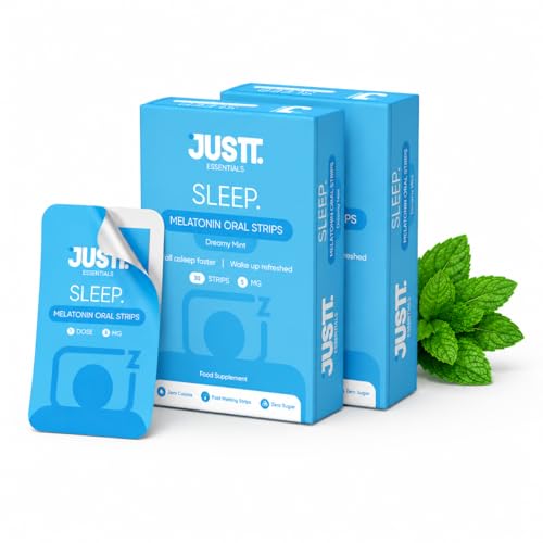 Image of JUSTT ESSENTIALS Sleep Melatonin Oral Strips (Pack of 2) | Melts Into Restful Sleep | Dreamy Mint Flavour | 5mg | Bedtime Wellness | Vegan Sugar Free | 60 Strips