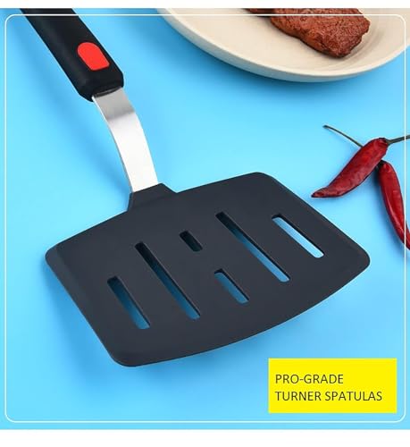 Image of Silicone Spatula Heat Resistant Flexible Rubber for Nonstick Cookware, Burger Pancake Spatula Turner Large Silicone Spatula for Cooking Kitchen Utensil (Black) (Pack of 1)