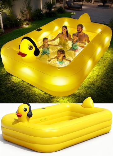 KingSom Aufblasbarer Pool mit Poolbeleuchtung Solar Enten Planschbecken Groß für Kinder und Erwachsene Aufstellpool Pool Rechteckig für Sommer 254 x 160 x 56 cm Familienpool Aufblasbar für Garten
