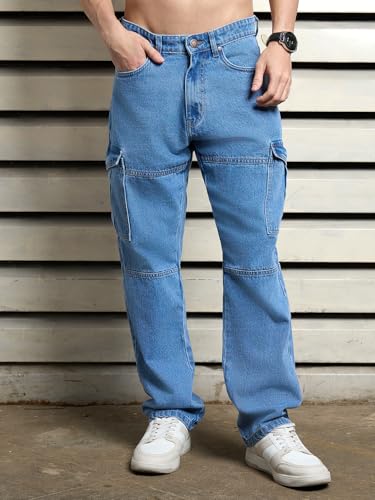 Image of HIGH STAR Men's Mid Rise Straight Jeans (HSMJNS2404 Blue 2, 30)