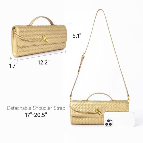 Image of Joryin Woven Purse for Women Evening Clutch Woven Leather Handbags Crossbody Bag Purse Formal Evening Bag, Vegan Leather