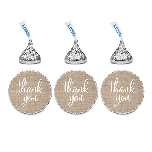 Andaz Press Chocolate Drop Labels Stickers, Thank You, Burlap Print, 216-Pack, for Wedding Birthday Party Baby Bridal Shower Kisses Party Favors Decor Envelope Seals