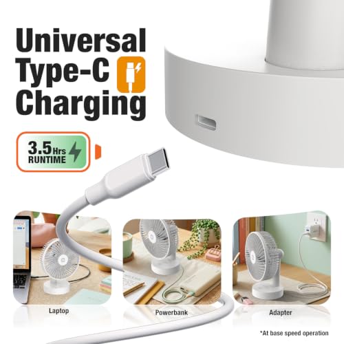 Image of Orient Electric Elfie Rechargeable Personal Fan | 90 Adjustable Airflow | 1800 mAh Battery | 4 Speed Modes | Quiet Operation | USB Type-C Charging | Compact Mini Fan | Cloud White