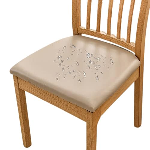 Bestenrose Waterproof Dining Chair Covers PU leather Seat Covers Slipcover, Khaki, Set of 2