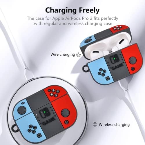 V-MORO Case Compatible with Airpods Pro 2 Case Cover, Soft Silicone Fashion Protective Skin Case for Airpods Pro 2nd Generation (2022), Classic Switch Design Case with Keychain,Red/Blue