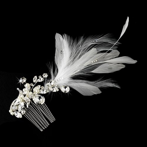 Vintage White Feathers & Crystal Wedding Bridal Special Occasion Hair Comb