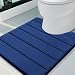 Buganda Memory Foam Contour Toilet Bath Rug, U-Shaped Non Slip Absorbent Thick Soft Washable Bathroom Rugs, Floor Carpet Bath Mat for Bathroom Sink Toilet (20" x 24", Navy Blue)