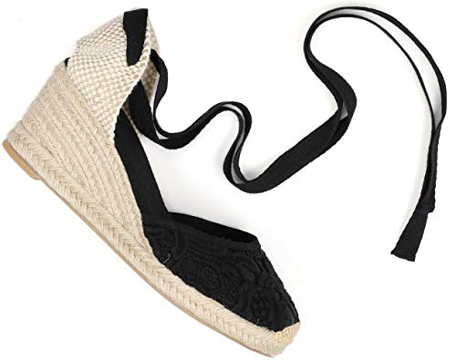 Image of Womens Espadrille Wedge Sandals Closed Toe Platform Lace Up Ankle Strap Slingback Summer Dress Shoes