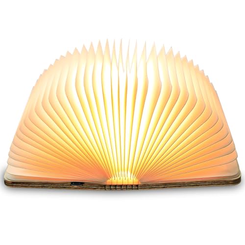 TRUMPETS Lampara Libro Plegable de Madera RGB+Blanco cálido+Blanco Carga USB-C, de Noche Ideal...