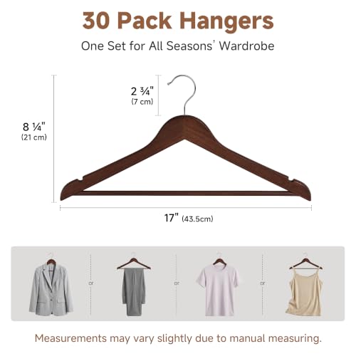 Image of StorageWorks Wooden Coat Hangers, 30 Pack Wood Clothes Hanger for Closet