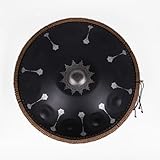 440Hz Steel Tongue Drum with Mandala Pattern, D Minor 10 Notes Black Handpan Percussion Instrument
