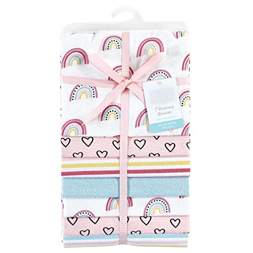 Image of Little Treasure Hudson Baby Cotton Poly Flannel Receiving Blankets Multipack, Pink Modern Rainbow, 30x30 inches