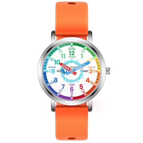 Montre pour filles avec bracelet orange, accessoire stylé pour l'école et le sport