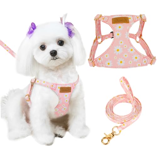Lukovee-Puppy-Harness-and-Leash-Set-No-Pull-Lightweight-Soft-Suede-Adjustable-Pet-Harness-Vest-with-Snap-Buckle-for-Puppy-Small-and-Medium-Size-Dog-Pink-XXS