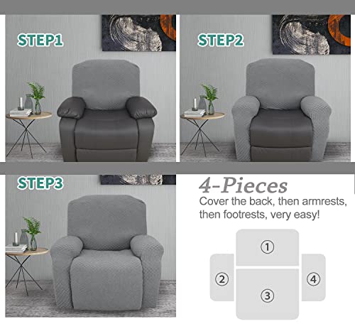 Housse fauteuil inclinable bleu 4 pièces extensible contre l'usure - 7