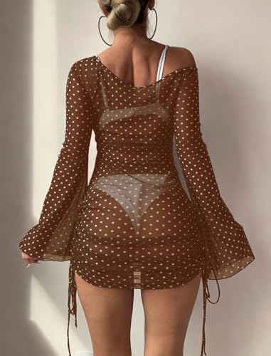 Image of ZAFUL Womens Swimsuit Cover Up Dress Off Shoulder Hollow Coverup Bathing Suit Mesh Swim Beach Dress